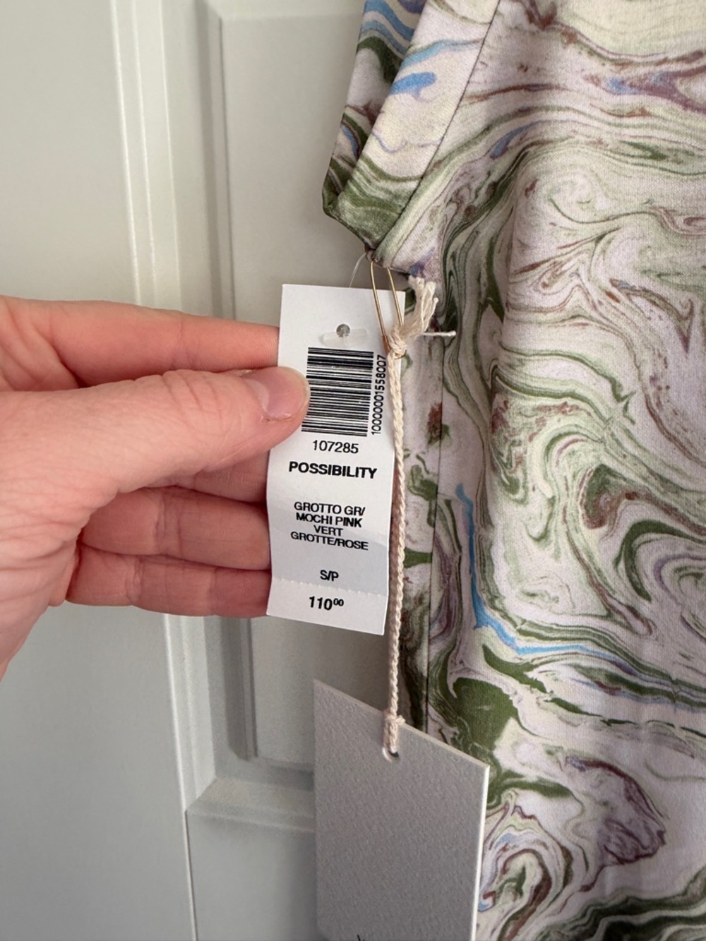 Wilfred Marble-Print Possibility Sleeveless Midi Dress in Green and Cream - Picture 4 of 6